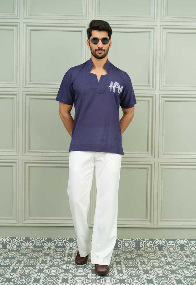 Desi Denim - Open Collar Shirt with Motif