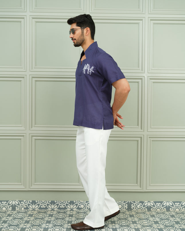 Desi Denim - Open Collar Shirt with Motif