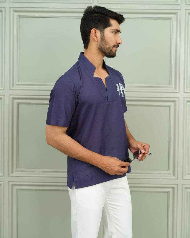 Desi Denim - Open Collar Shirt with Motif