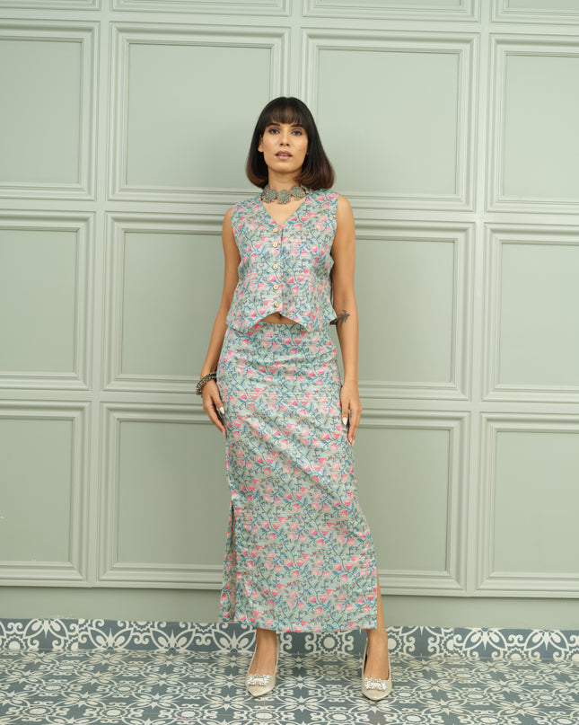 Gulabi Mint - Aqua Pink Floral Co-Ord Set