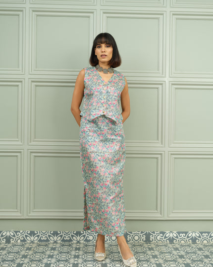 Gulabi Mint - Aqua Pink Floral Co-Ord Set
