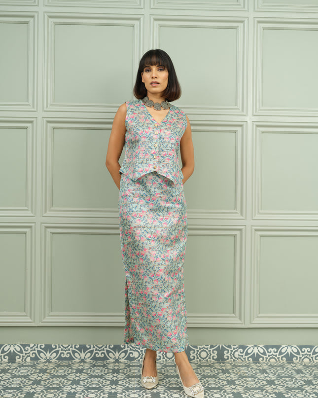 Gulabi Mint - Aqua Pink Floral Co-Ord Set