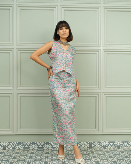 Gulabi Mint - Aqua Pink Floral Co-Ord Set