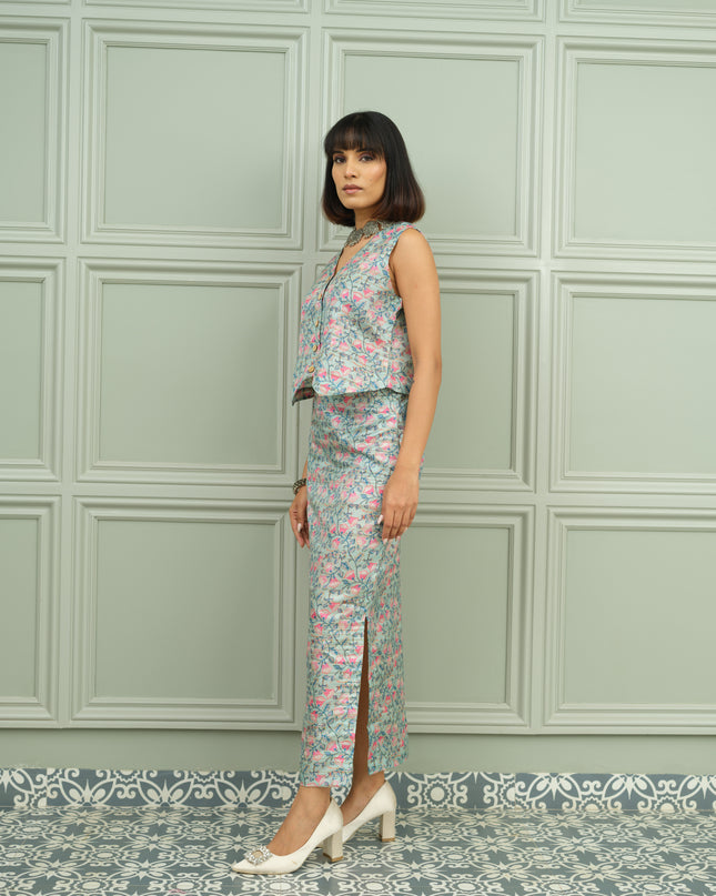 Gulabi Mint - Aqua Pink Floral Co-Ord Set