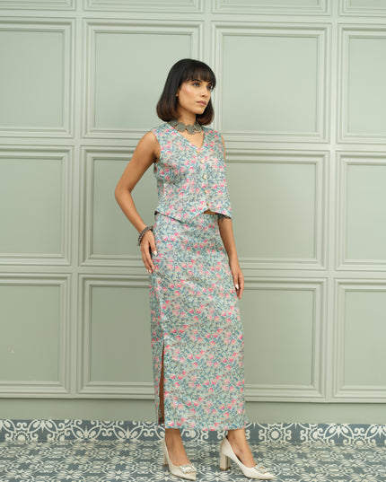 Gulabi Mint - Aqua Pink Floral Co-Ord Set