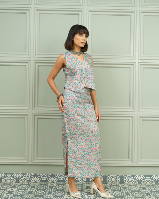 Gulabi Mint - Aqua Pink Floral Co-Ord Set