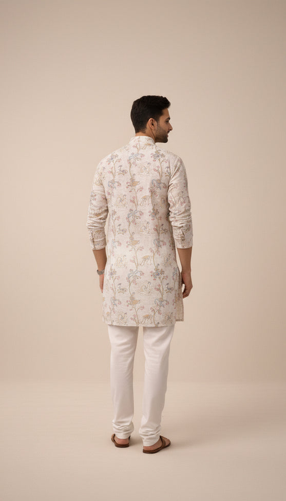 Desi Safari - Botanical Print Kurta for Men | Khadi Linen | Khadidhaga