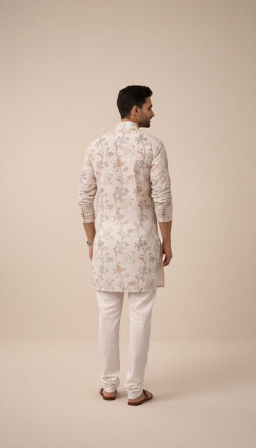 Desi Safari - Botanical Print Kurta for Men | Khadi Linen | Khadidhaga