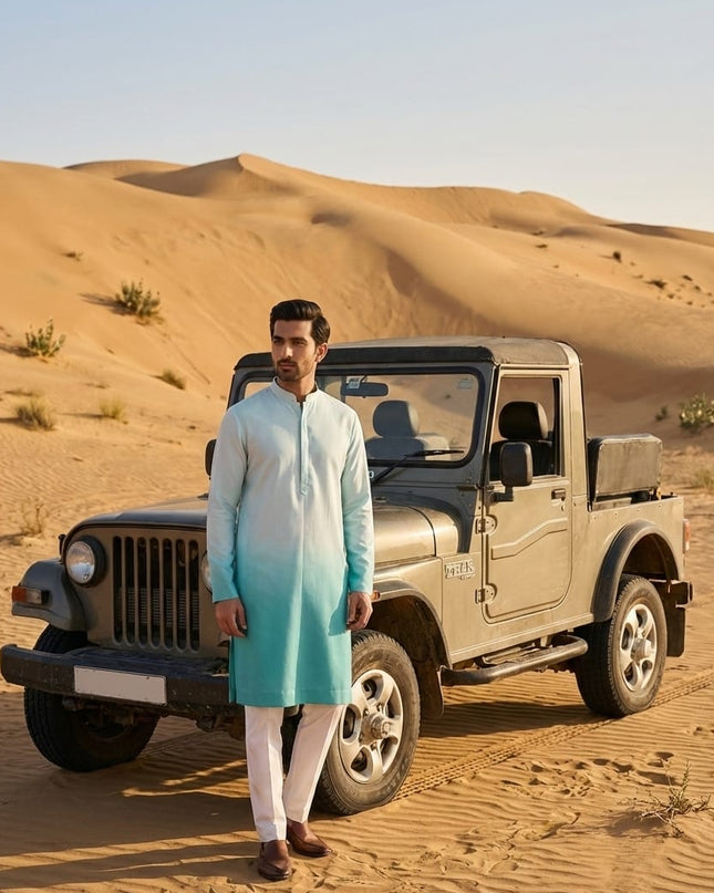 Saagar - Men's Ombré Kurta with Mandarin Collar | Khadidhaga