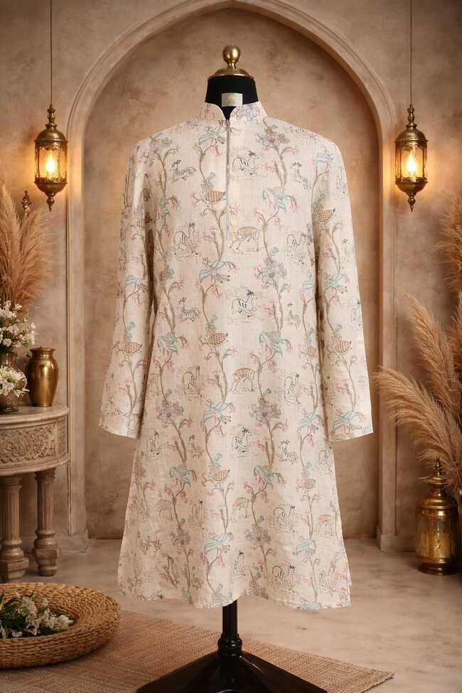 Desi Safari - Botanical Print Kurta for Men | Khadi Linen | Khadidhaga