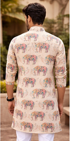 Gajrang — Men's Elephant Motif Printed Kurta | Khadi Linen Ethnic Wear | Khadidhaga