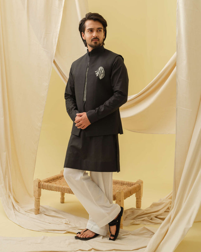 Desi Majesty - 3 Piece Kurta Set (Black)