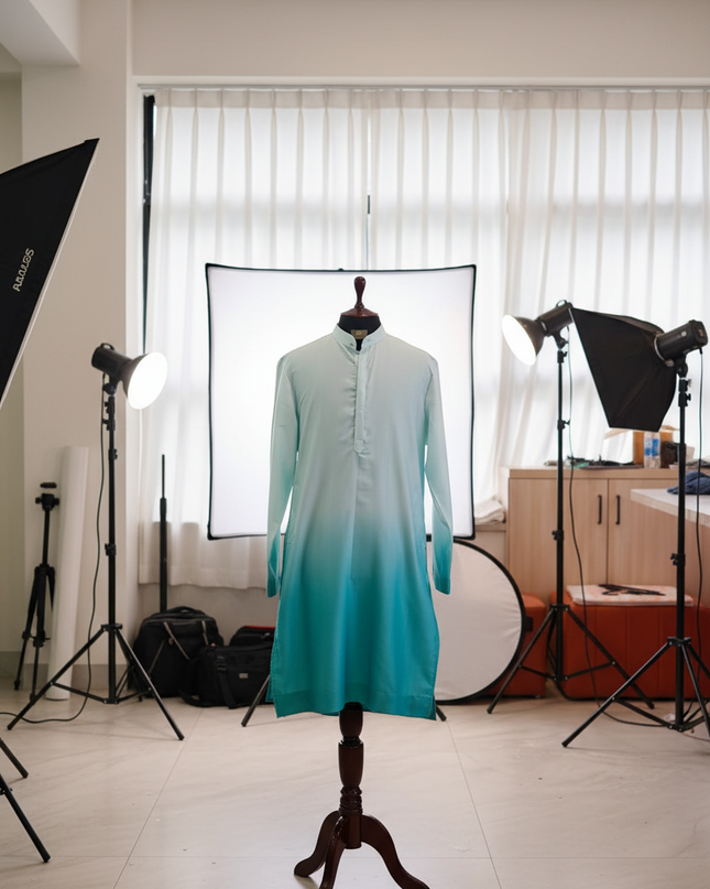 Saagar - Men's Ombré Kurta with Mandarin Collar | Khadidhaga