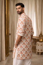 Ivory Caravan - Premium Linen Blend Safari Print Kurta for Men
