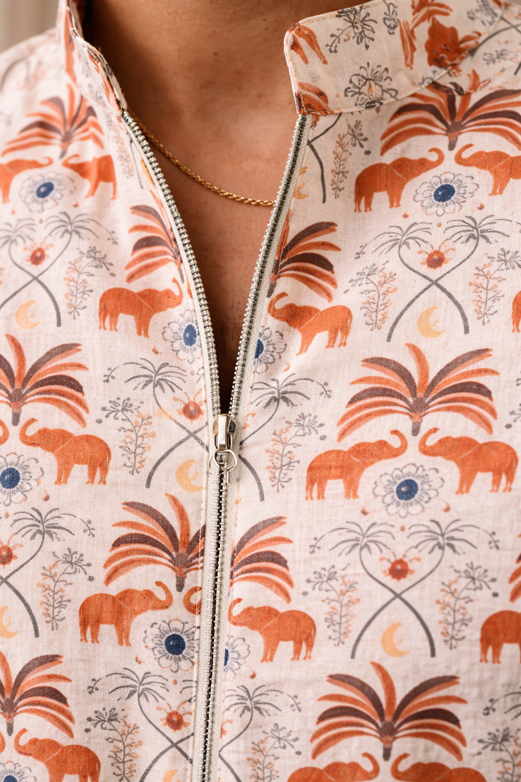 Ivory Caravan - Premium Linen Blend Safari Print Kurta for Men