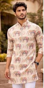 Gajrang — Men's Elephant Motif Printed Kurta | Khadi Linen Ethnic Wear | Khadidhaga