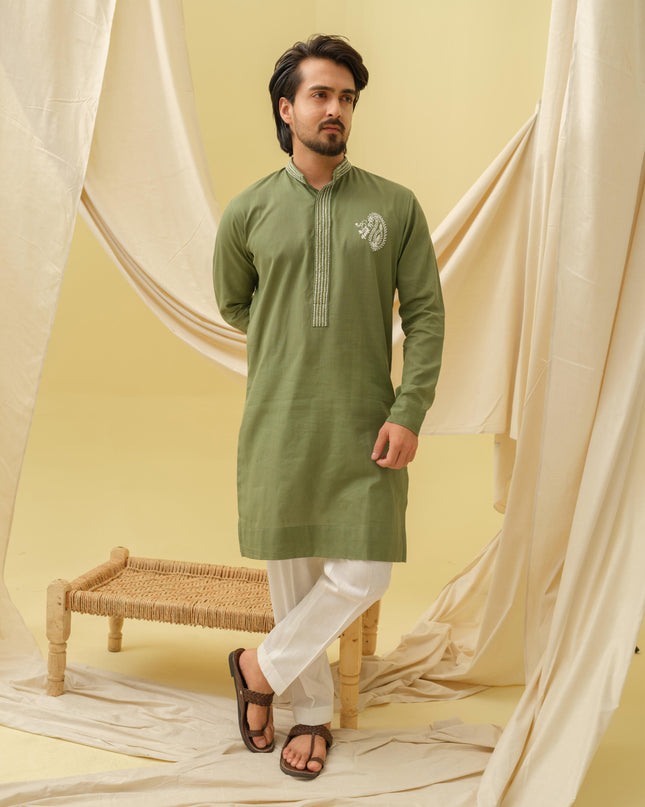 Rajwada Grace Kurta with Motif (Green)
