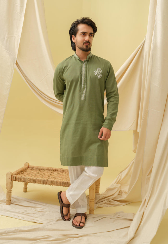 Rajwada Grace Kurta with Motif (Green)