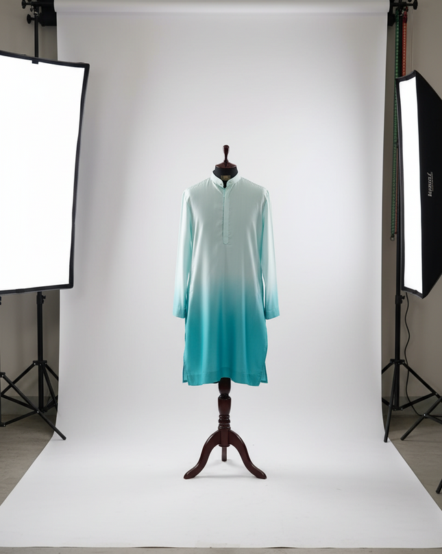 Saagar - Men's Ombré Kurta with Mandarin Collar | Khadidhaga