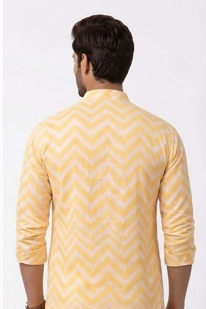 Lehar - Chevron Ikat Print Khadi-Linen Kurta for Men | Khadidhaga