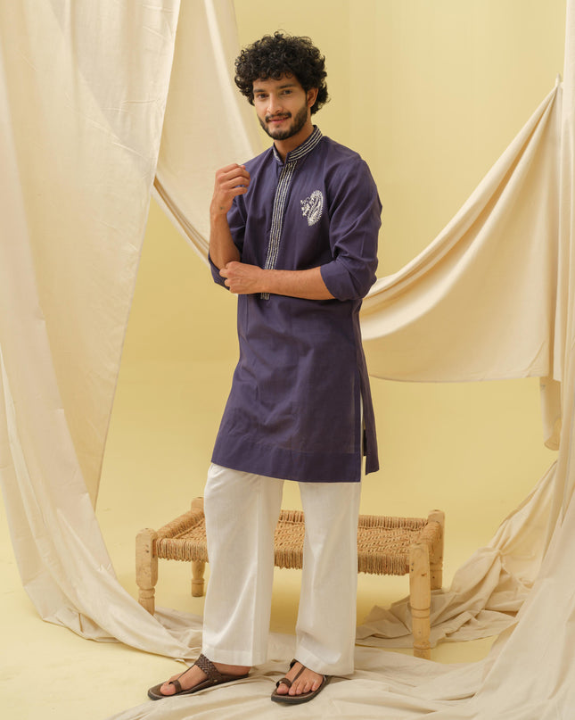 Rajwada Grace Kurta with Motif (Navy Blue)