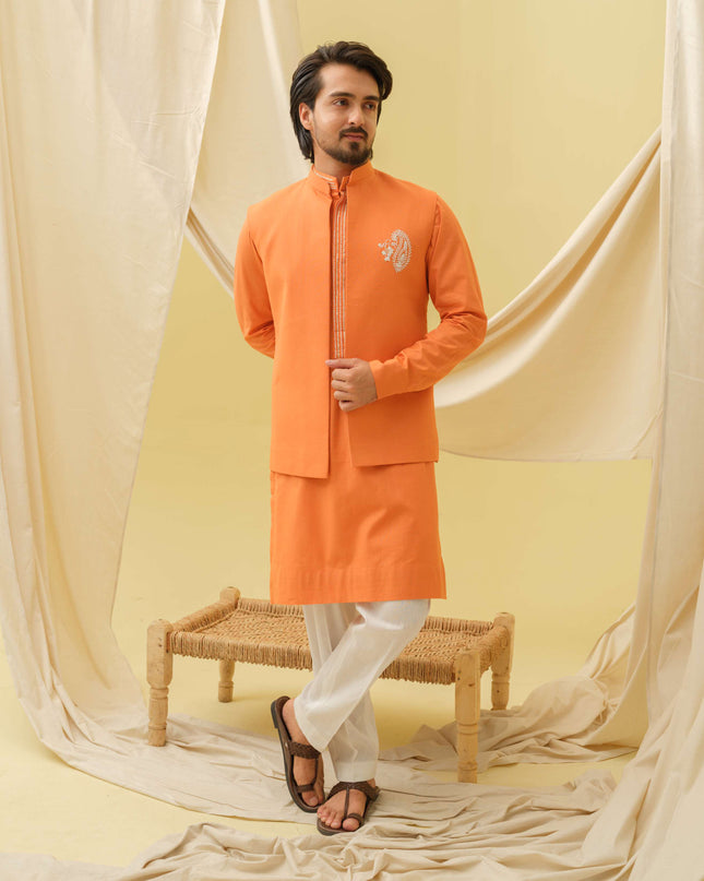 Desi Majesty - 3 Piece Kurta Set (Orange)