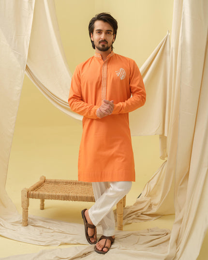 Rajwada Grace Kurta with Motif (Orange)