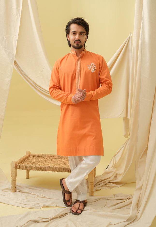 Rajwada Grace Kurta with Motif (Orange)
