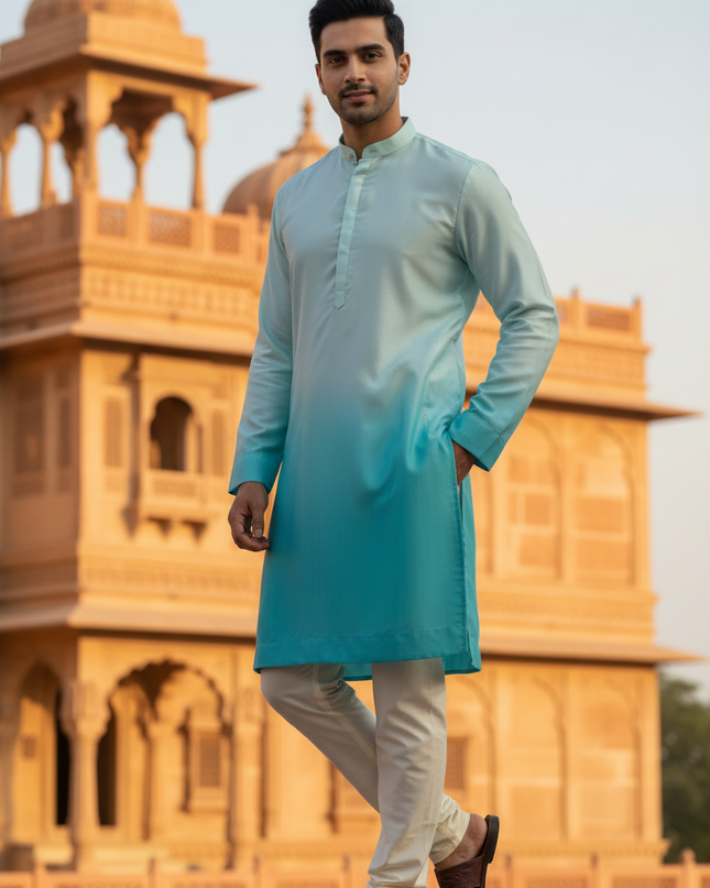 Saagar - Men's Ombré Kurta with Mandarin Collar | Khadidhaga